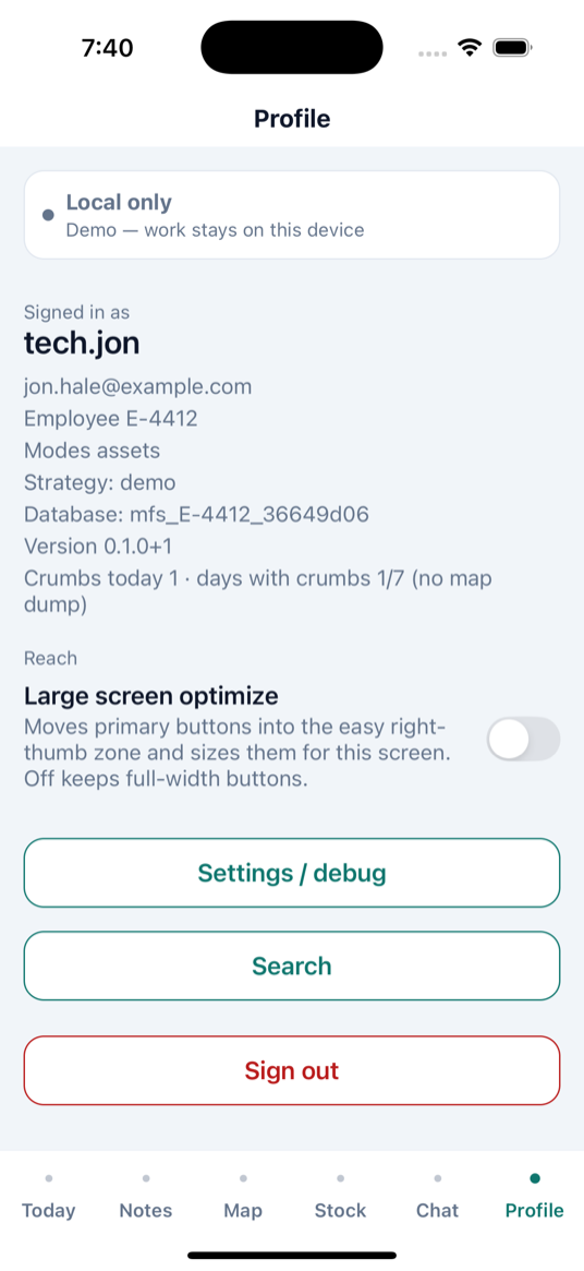 Profile with Local only sync bar